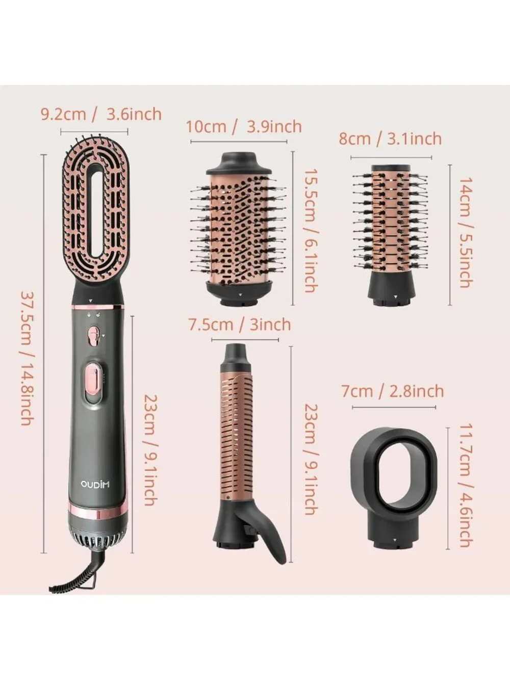 5-in-1 Hot Air Styler & Hair Dryer Brush, 1200W, Negative Ion, 3 Temp Levels